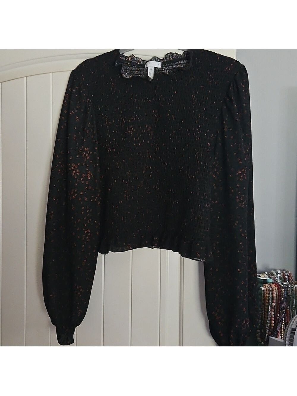 Leith crop smocked bell sleeve top Size 2X